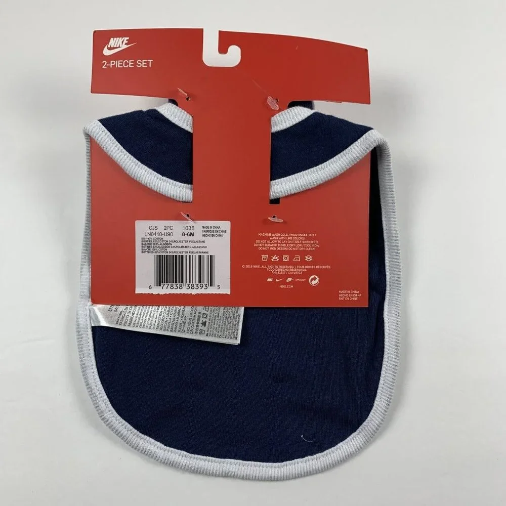 Nike Logo Futura Bib Booties 2Pcs Set 0-6 Months New Born‎ Baby Blue Cotton 6242